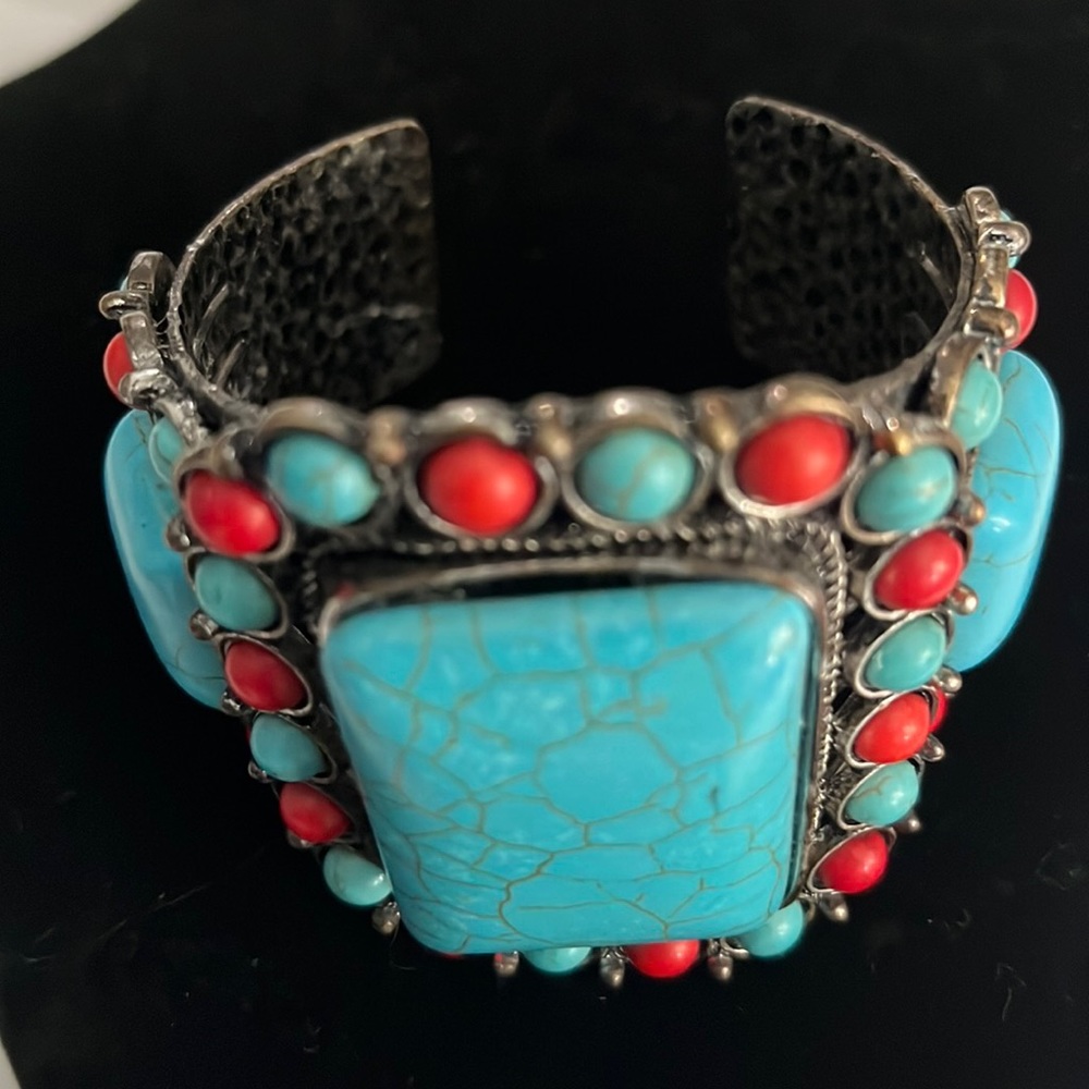 Coral and Turquoise Cuff Bracelet